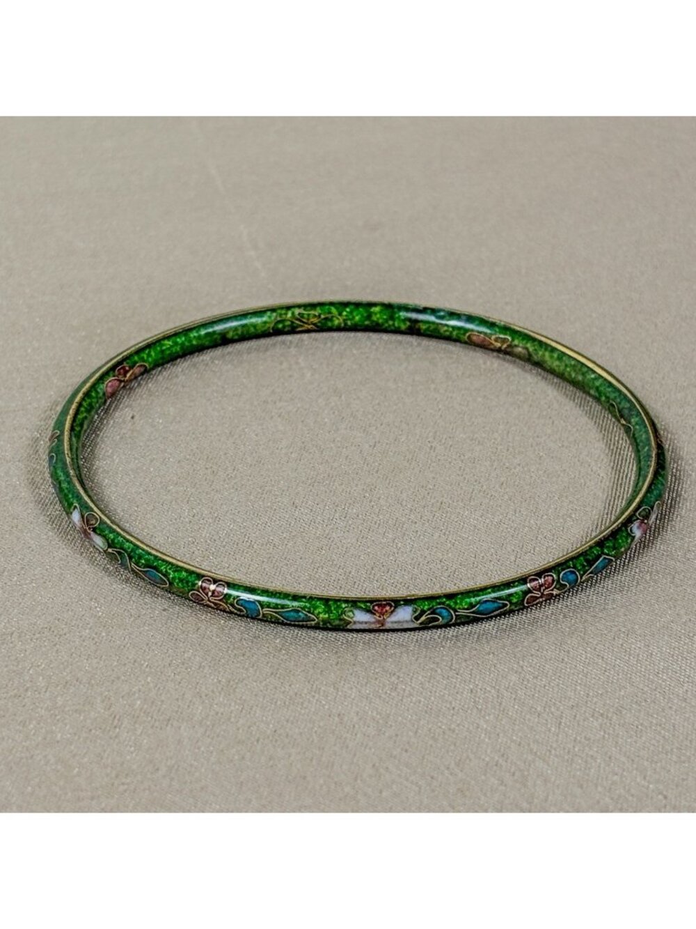 Vintage Forest Green Cloisonné Enamel Bracelet 7 Inch Floral Asian Style A85